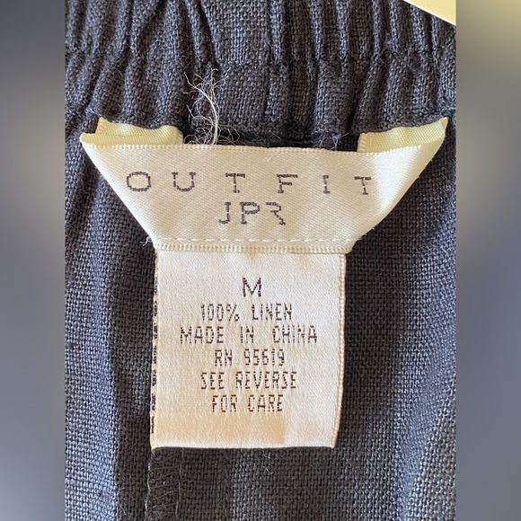 Women's Outfit JPR Linen Pants Black White "Spring" Embroidery Cropped Sz Med - Picture 3 of 4